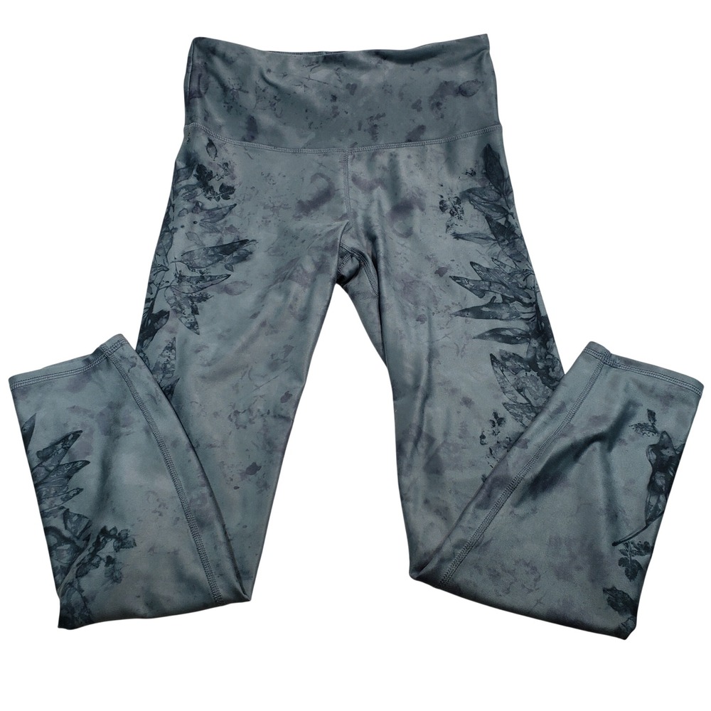 Marika Womens Large Blue Gray Botanical‎ Leaf Tie Dye High Rise Capri Leggings